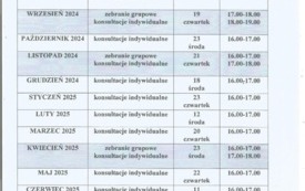 HARMONOGRAM SPOTKAN RODZICOW Z NAUCZYCIELAMI 2024-2025-UL. MILA
