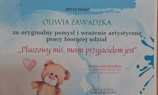 „Pluszowy Miś moim przyjacielem jest”-wyróżnienie w konkursie plastycznym
